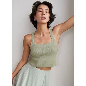 Aritzia Wilfred Cayenne Cropped Knit Halter Top Sage Green Size M